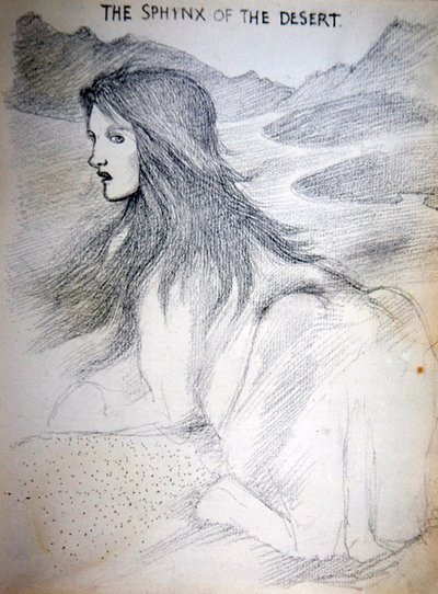 砂漠のスフィンクス」（鉛筆・紙） 作： Edward Coley Burne Jones