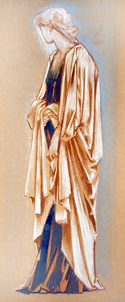 垂れ下がった人物の習作（紙にガッシュ、インク、ボディカラー） 作： Edward Coley Burne Jones
