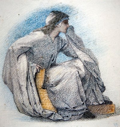 服を着て座っている人物の習作 1866年頃 （鉛筆、カラーチョーク、紙） 作： Edward Coley Burne Jones