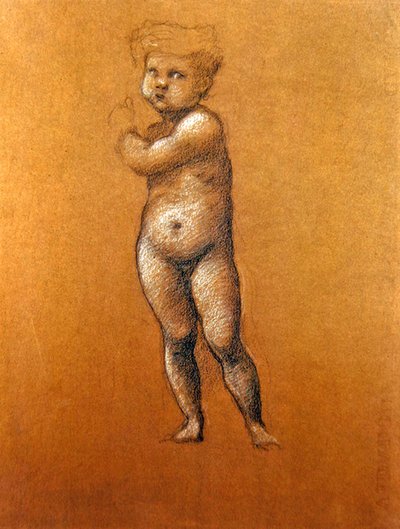 ローマのアメリカ教会のモザイク画のための幼子「カイン」または「アベル」の図の研究 作： Edward Coley Burne Jones