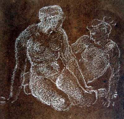 2人の座った女性ヌードの習作（紙に白チョーク） 作： Edward Coley Burne Jones