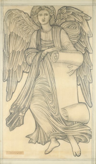 巻物を持つ天使-数字の9、1880年（紙にチョーク） 作： Edward Burne Jones