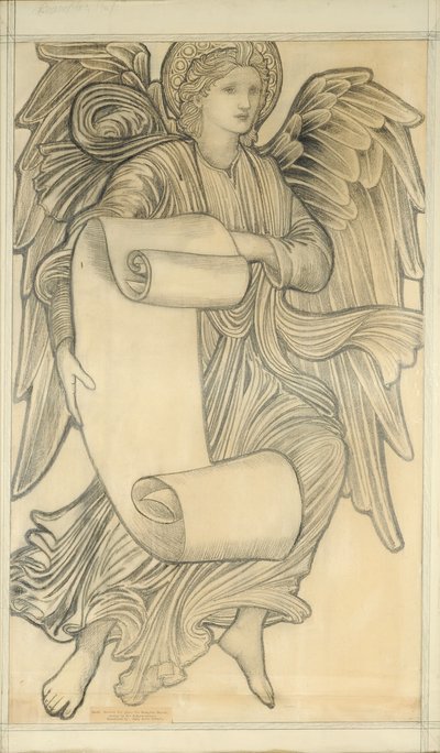 巻物を持つ天使-数字7、1880年（紙にチョーク） 作： Edward Burne Jones