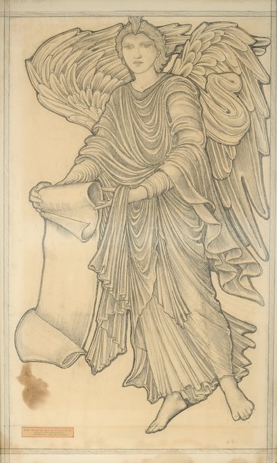 巻物を持つ天使-フィギュア番号10、1880（紙にチョークで書く） 作： Edward Burne Jones