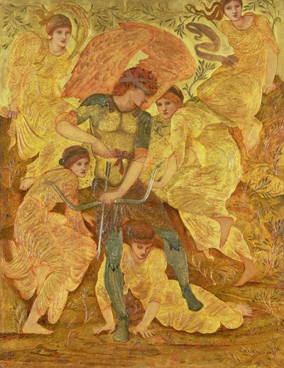 キューピッドの狩猟場、1882年頃（パネルのジェッソに油と金） 作： Edward Coley Burne Jones