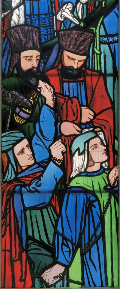 ソロモンの行列とシバの女王、1857年からの詳細（ステンドグラス） 作： Edward Burne Jones
