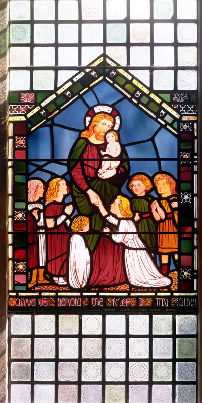 子供たちを祝福するキリストの細部、150156の1861年のステンドグラスの細部 作： Edward Burne Jones
