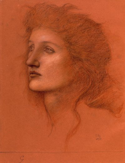 女性の頭、1890（紙にパステル） 作： Edward Burne Jones
