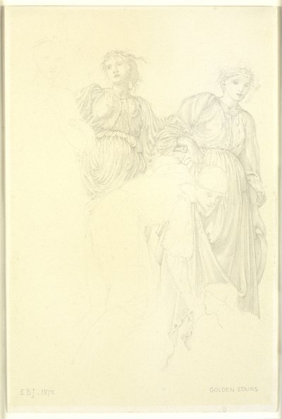 女性のグループ、絵画の予備研究、黄金の階段 作： Edward Coley Burne Jones