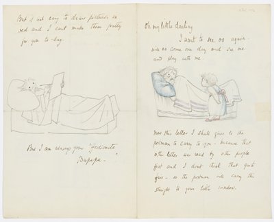 アーティストの孫娘アンジェラ・サーケルへの手紙（紙に鉛筆） 作： Edward Burne Jones