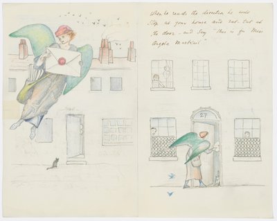 作家の孫娘アンジェラ・サーケルへの手紙（紙に鉛筆 作： Edward Burne Jones
