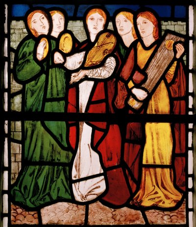 乙女のミュージシャン、ソロモンの歌、1862年（ステンドグラス） 作： Edward Burne Jones