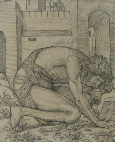 ネブカドネザルイーティンググラス、1878年（紙にチョーク） 作： Edward Burne Jones