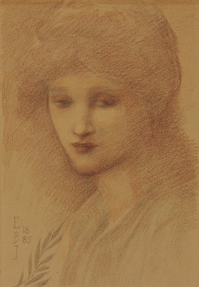 ニー・テナントのローラ・リッテルトンと彼女の目のダウンキャストの肖像、1885 作： Edward Burne Jones