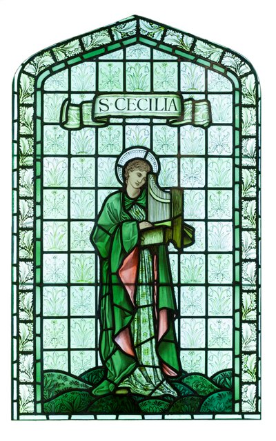 聖セシリア、1897年頃、エドワード・バーン・ジョーンズ（ステンド、ペイント、鉛ガラス） 作： Edward Coley Burne Jones