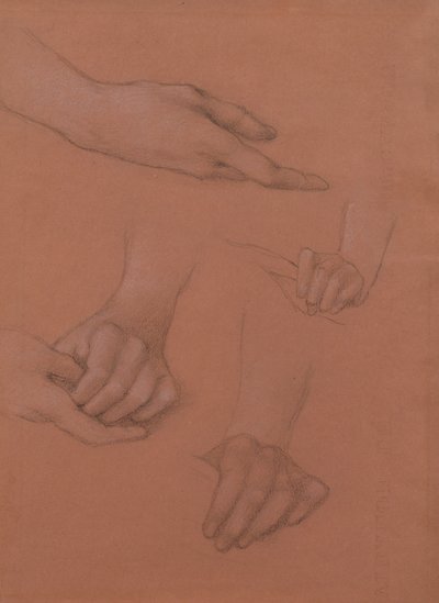 メアリーガスケルの肖像画のための手の研究（紙に白黒のチョーク） 作： Edward Burne Jones