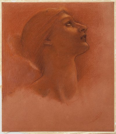 右を見上げる少女の頭の研究、1871年頃 作： Edward Burne Jones