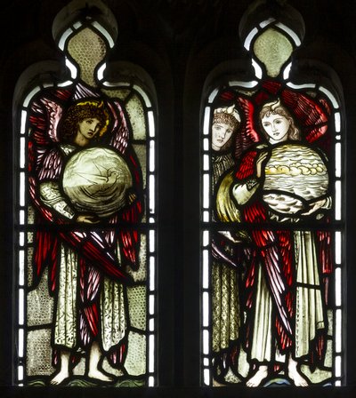 作成の日、1874（ステンドグラス） 作： Edward Burne Jones
