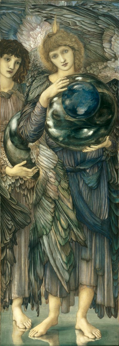 作成の日：2日目、1870-76（リネンで覆われたパネルにトイレ、ガッシュ、シェルゴールド、プラチナペイント） 作： Edward Burne Jones