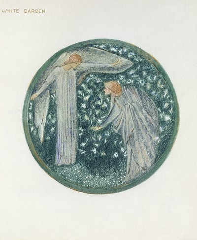 フラワーブック：XXXIV。ホワイトガーデン、1905年（紙にガッシュを塗ったリト） 作： Edward Burne Jones
