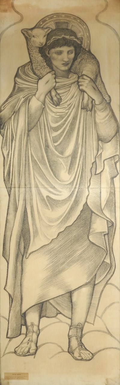 グッドシェパード、1880年（紙にチョーク） 作： Edward Burne Jones