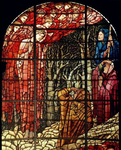 キリスト降誕ウィンドウ、詳細、羊飼い、1888年（ステンドグラス） 作： Edward Burne Jones