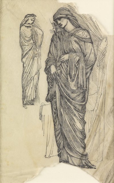 長い流れる衣服を着た女性の2つの研究 作： Edward Burne Jones