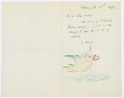 バレンタイン、アーティストの孫娘への手紙、アンジェラ・サーケル、1892年2月13日 作： Edward Burne Jones
