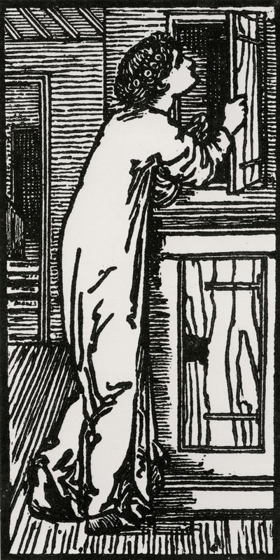 食器棚を見るプシュケ、1866 作： Edward Coley after Burne Jones