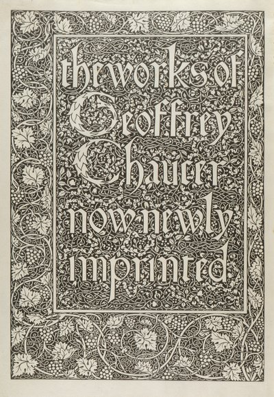 ジェフリーチョーサーの作品からのタイトルページ、ウィリアムモリス（1834-96）1896による刻印 作： Edward Coley after Burne Jones