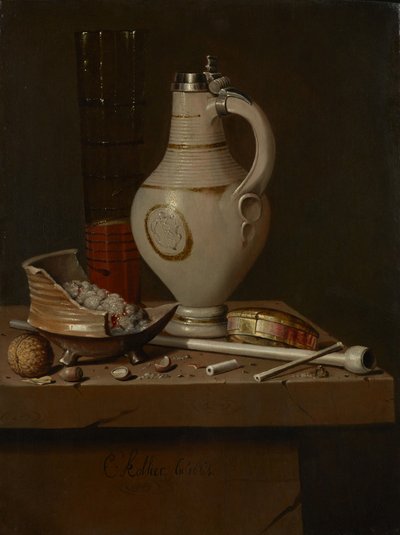 喫煙道具とビールジョッキのある静物、1664年 作： Edward Collier