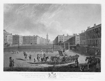 ハノーバースクエア、ロバートポラード（1755-1838）とフランシスジュークス（1747-1812）1781（エッチングとアクアチント）によって彫刻された、ロンドン広場の4つのビューのセットから 作： Edward Dayes