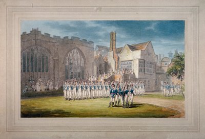 レザーセラーズ ホールとセント ヘレン教会、ビショップスゲート、シティ オブ ロンドン、1792 年 作： Edward Dayes
