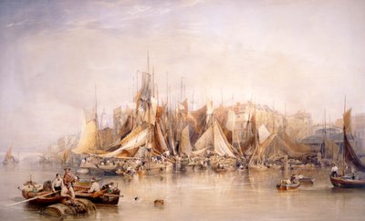 「ビリングスゲート、カキの初日、早朝」、1843 作： Edward Duncan