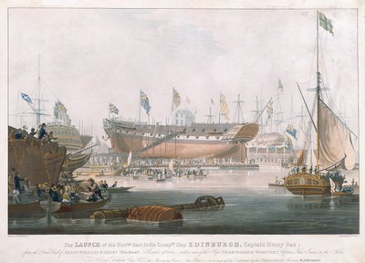 1825年11月9日、ブラックウォールでのエジンバラの打ち上げ 作： Edward Duncan