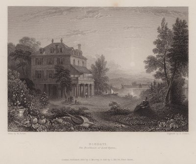 バイロン卿の邸宅「ヴィラ・ディオダーティ」（版画 作： Edward Francis (after) Finden