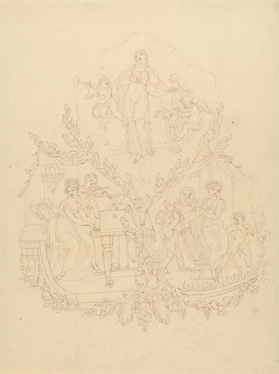 楽器を演奏する女性像とプッティ 作： Edward Francis Burney