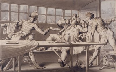 アクスブリッジパッセージボートのジョンギルピン（青と茶色のウォッシュが施されたペン） 作： Edward Francis Burney