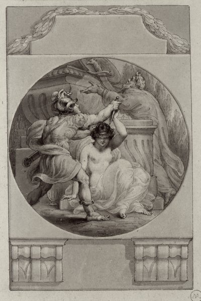 若い女性を犠牲にする戦士（絵） 作： Edward Francis Burney