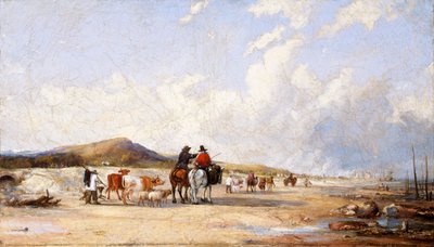 スワンジー市場への砂地の横断」1850年代頃 作： Edward Francis Drew Pritchard