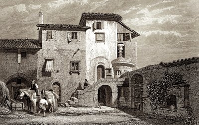 バイロン卿の住居 1811年（エングレーヴィング） 作： Edward Francis Finden