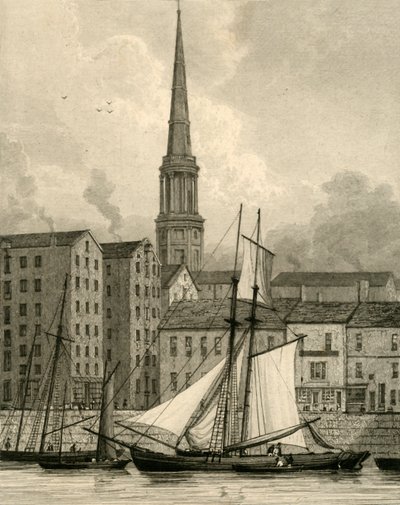 ドックからの聖ジョージ教会、リバプール、c1830。 作： Edward Francis Finden