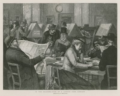 ロンドンの無料図書館の閲覧室で 作： Edward Frederick Brewtnall