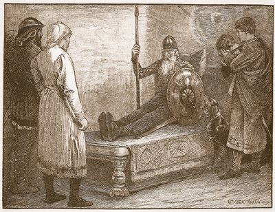 シワードの死、「カッセルの図解されたイギリスの歴史」（セピア写真）のイラスト 作： Edward Frederick Brewtnall