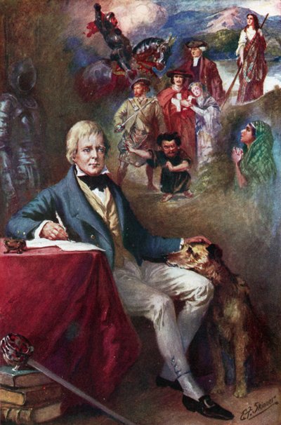 ウォルター・スコット卿と彼の作品の中で最も有名なもの（カラーリトグラフ） 作： Edward Frederick Skinner