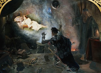 サリー伯「鏡の中のフェアジェラルディンを見つめて」、1853年 作： Edward Henry Corbould