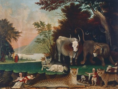 平和な王国」（1848年頃） エドワード・ヒックス（1780-1849）の絵画 油彩・キャンバス 60.6x81cm アメリカ 作： Edward Hicks