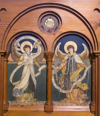 Garstang、St Thomas、Shrigley＆Hunt（1873-1982）、Edward Holmes Jewitt（1849-1929）、Angel Reredos、c.1877 作： Edward Holmes Jewitt