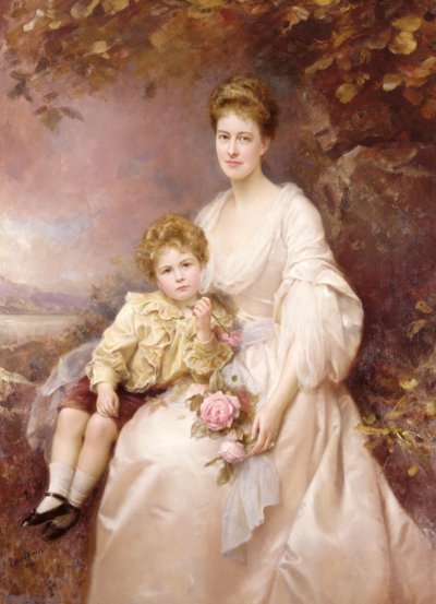 ローラ・グウェンドレン・ガスコインとその息子アルバリーの肖像 作： Edward Hughes