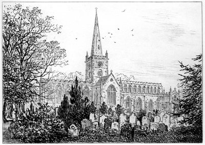 北から見たストラットフォード教会、ストラットフォードアポンエイボン、ウォリックシャー、1885年。 作： Edward Hull